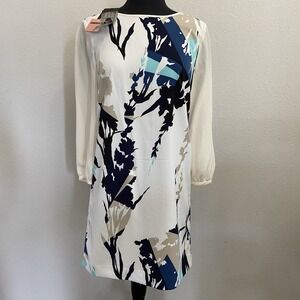 Anthropologie 4.Collective Ivory Floral Shift Dress LS Silk Blend Size‎ 2 New